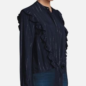 Rails Piper Navy Pinstripe Tie-Front Western Button Down Blouse Sz S Stagecoach